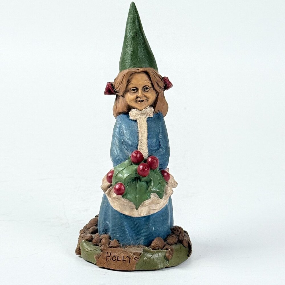 Tom Clark Vintage Holly Gnome Figurine Resin Folk Art Rustic Decor 1991 Retired